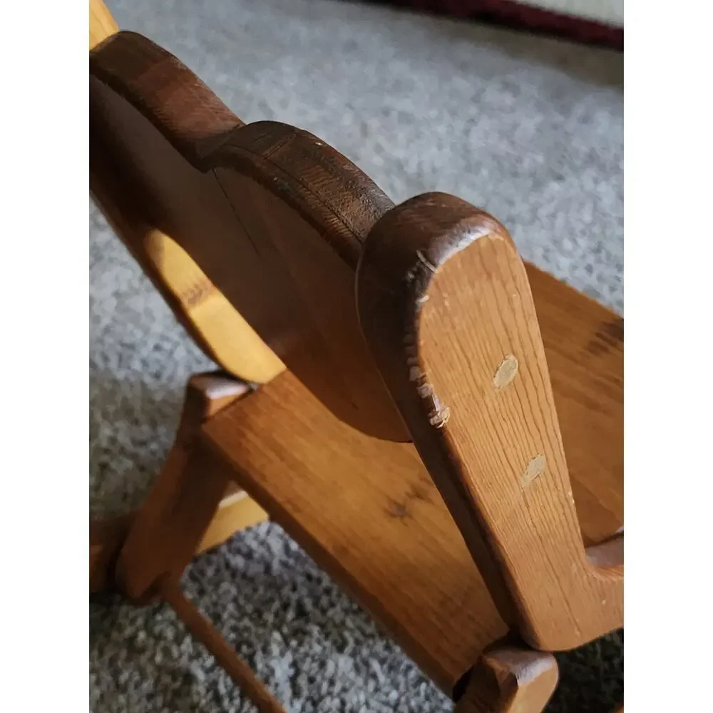 FOLDING Solid Wood Vtg Child Doll Rocking Chair Heart Shape Cottage Core Country